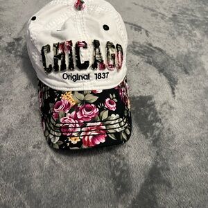 Robin Ruth White and Black Chicago Floral Cap